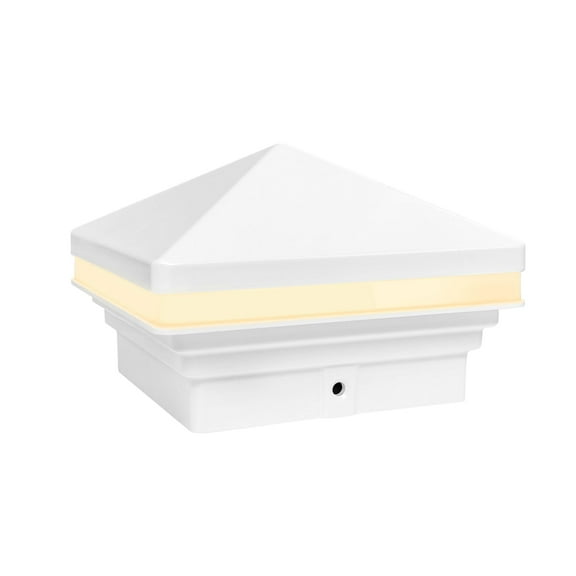GKOplus Low Voltage Pyramid Post Cap Light, 3W 12V AC/DC, for 4"x4" and 3.5"x3.5" Wood or Vinyl Posts, 2700K Warm White, IP65 Rated Waterproof for Outdoor, Solid Die-cast Aluminum Housing, White