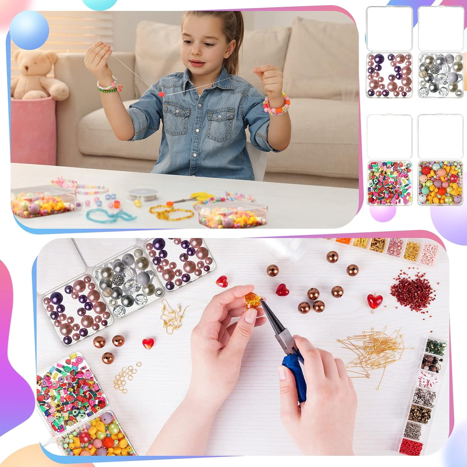 100 Pcs  Plastic Beads Storage Containers Box Small  Boxes with Hinged Lid Plastic   Square Arts Crafts Storage Organizers for Small Items(3.3 x 3.3 x 1.1 Inch)