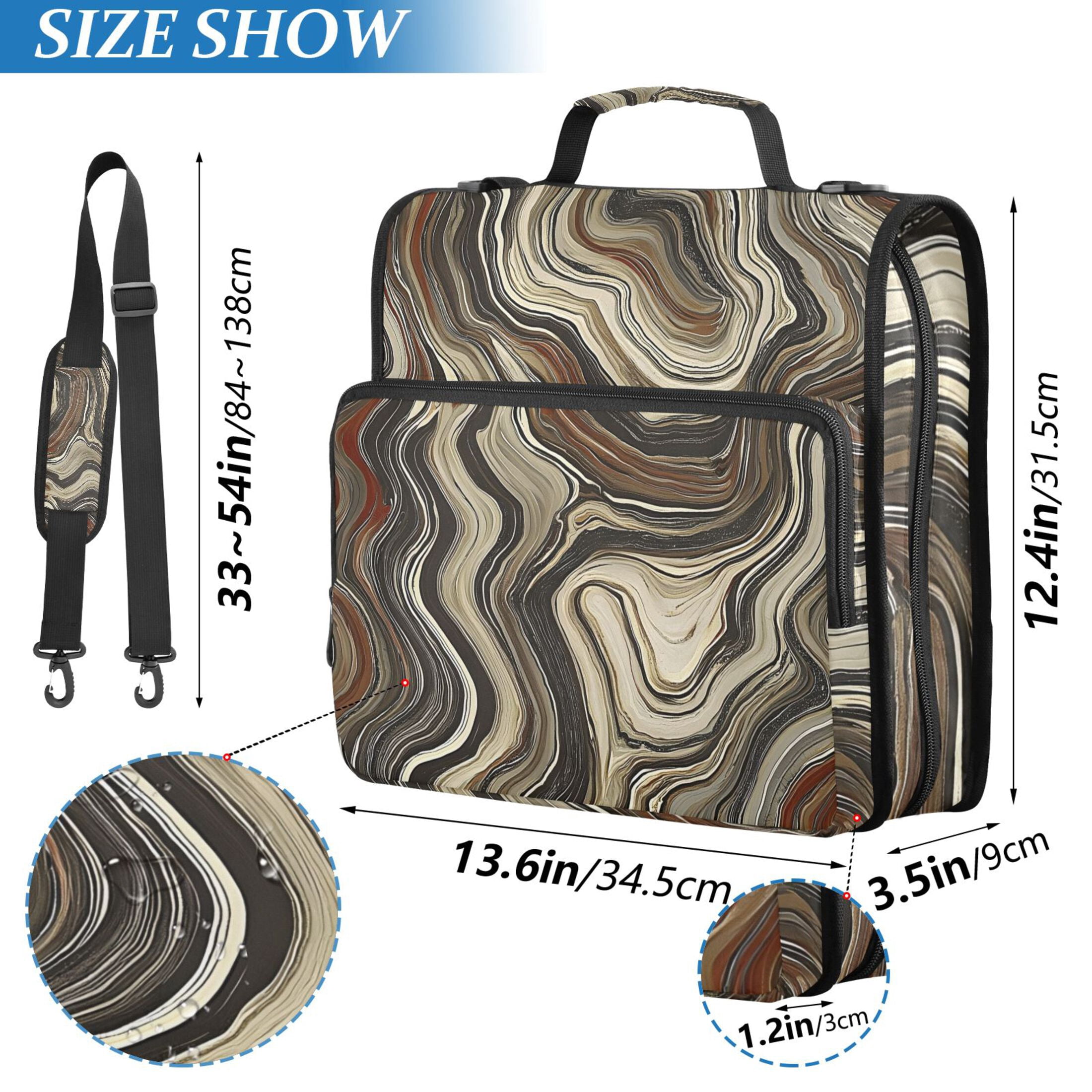 3 Ring Zipper Binder with Shoulder Strap Waterproof Trapper Keeper 2 Inch D-Ring 500 Sheets Capacity Earth Toned Marble