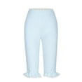 thumbnail image 4 of biudgviw Capri Leggings for Women Lace Trim Plaid Cropped Pants Ruffled Hem Casual Lightweight Tight Summer Trendy Clothes, 4 of 6