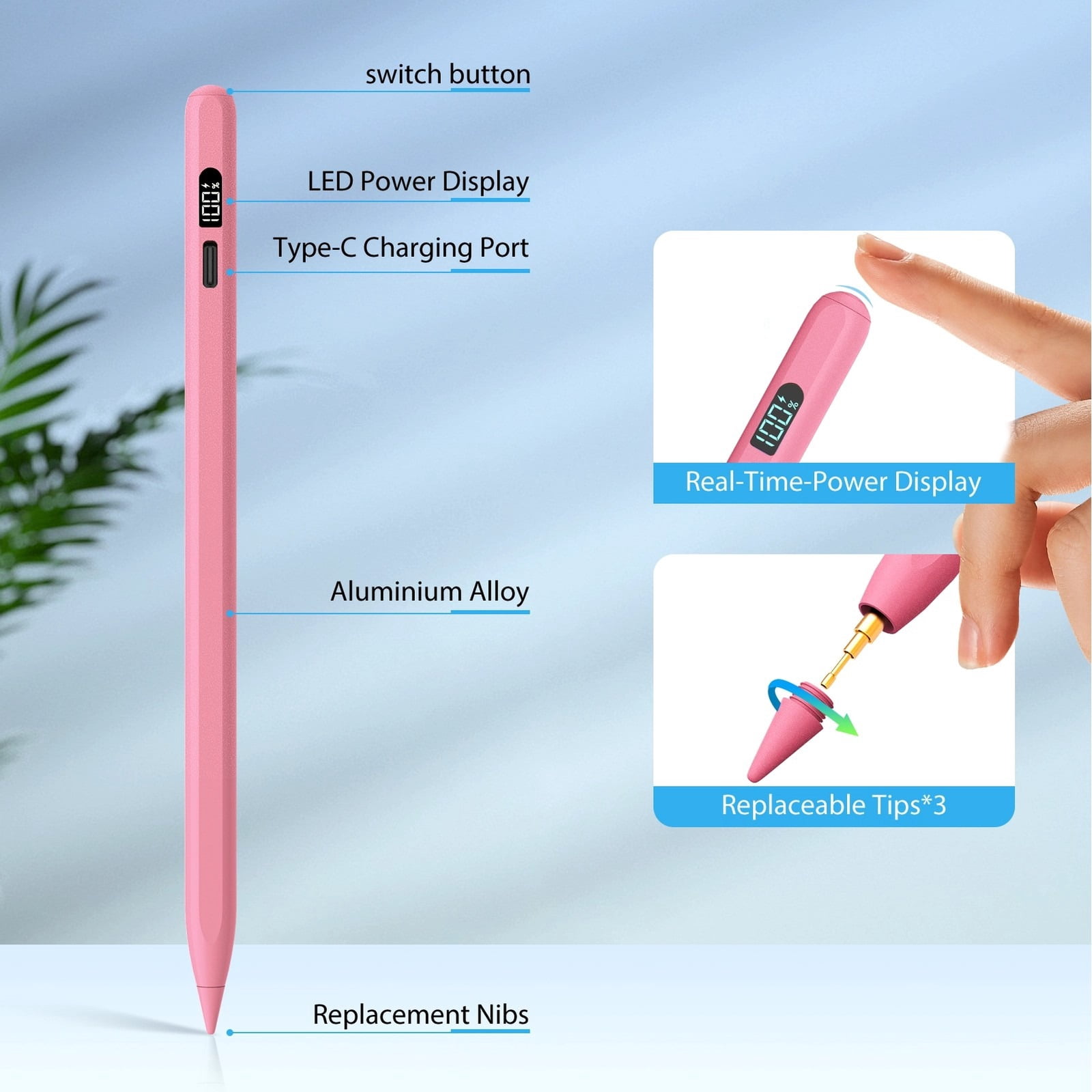 Stylus Pen for iPad 2018-2025, Apple iPad Pens 10th&9th Generation with LED Battery Display, Palm Rejection, Fast USB-C Charging, No Bluetooth, Compatible with iPad Pro Air Mini
