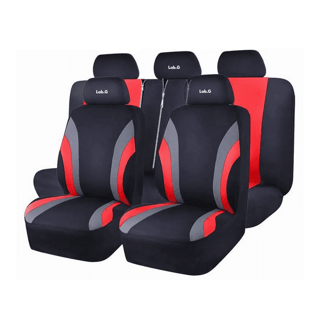 Funda Universal Para Asiento De Automóvil 11 pz Lab.G, Negro con Rojo