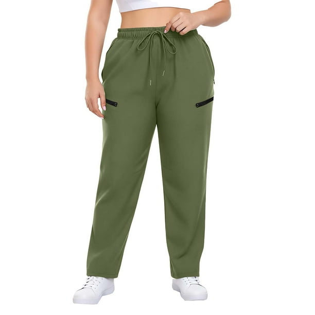 Amzcrzy Pantalones deportivos clásicos mujer plus size (L-5XL) - cintura elástica alta, cordón, bolsillos, pierna recta cómoda Verde