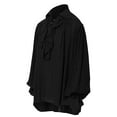 thumbnail image 4 of Inglocry Men Pirate Long Sleeve V-Neck Shirts Victorian Ruffled Medieval Costume Cotton Linen Shirt Black M, 4 of 9