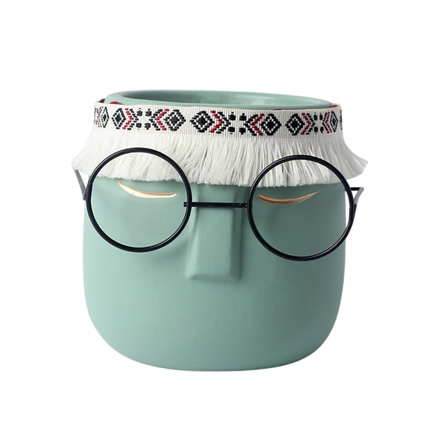 Adorno de maceta para plantas, cerámica, agujeros de drenaje, borlas, maceta para plantar, jarrón para la cara para el 010 Macarena Florero de plantas