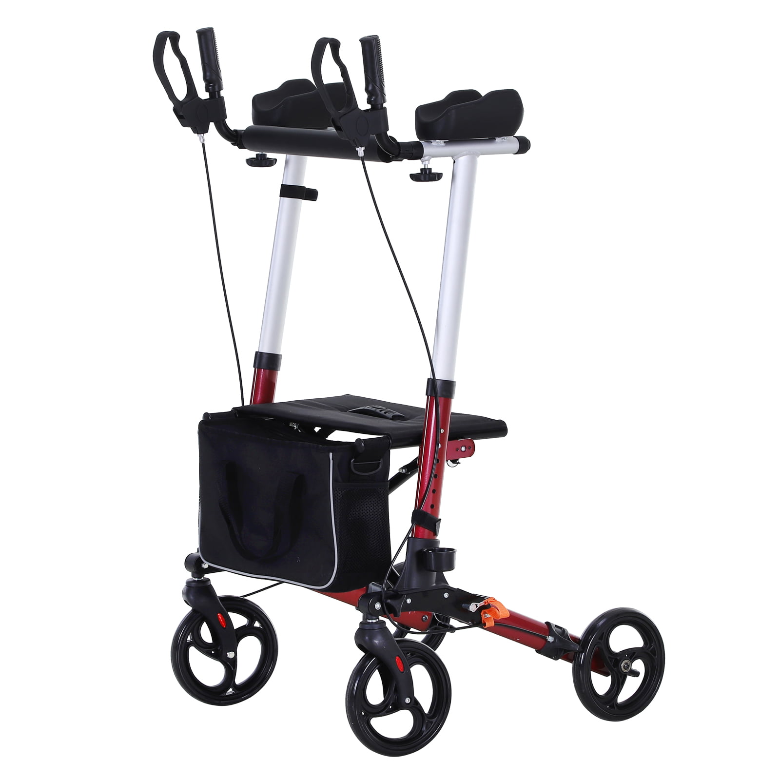 HOMCOM Folding Rollator Walker With Seat and Bag, Wheeled Rolling Medical Height Adjustable ...