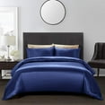 thumbnail image 2 of Soft Silk 3 PC Duvet Cover Set with Fitted Sheet 15" Inches Deep Pocket (1 Fitted 1 Duvet Cover 2 Pillow Shams) 800 Thread Count King Size Navy Blue Solid, 2 of 5