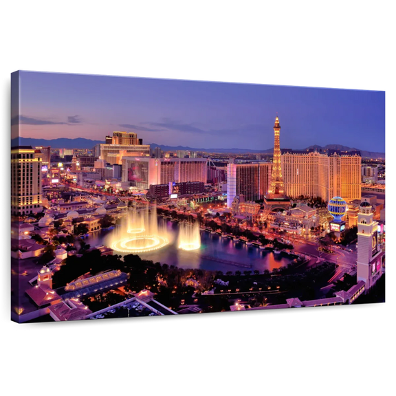 Elephant Stock Las Vegas Night Glow Wall Art - Horizontal Canvas Wall Art - Living Room Wall Decor - City Canvas - Pink And Blue Decor - 12" x 8"