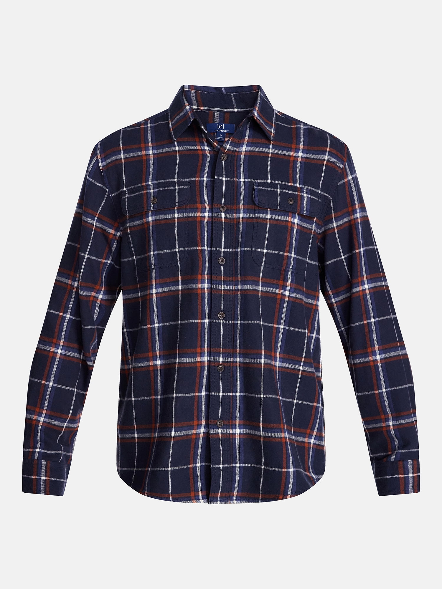 George Men's and Big Men's 100% Cotton Plaid Flannel Shirt with Long Sleeves, Sizes XS-3XL, 2XB-5XB & Tall XLT-3XLT