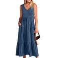 thumbnail image 3 of Franhais Women Long Maxi Dress, Sleeveless V-neck Solid Slip Loose Summer Midi Streetwear Dress, 3 of 6