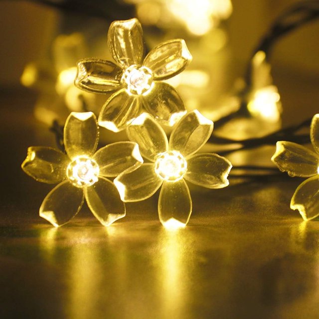 Luces solares para exteriores con forma de flor de cerezo, 23 pies, 50 LED, luces solares de flores de hadas, impermeables, luces para árbol de Navidad, para el hogar, césped, boda, patio