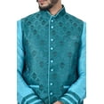 thumbnail image 4 of Indian Traditional Silk Lagoon Blue Sherwani Kurta Set with Celadon Green Jacket for Men, 4 of 6