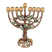 Judaica Kingdom KIJ-MEN-6095 Menorah Chanukkia Brown with Emerald Stones Green Leafs