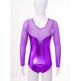 thumbnail image 4 of ranrann Kids Girls Ice Skating Costume Figure Skating Outfit Long Sleeve Metallic Ballet Bodysuit Purple 8, 4 of 7