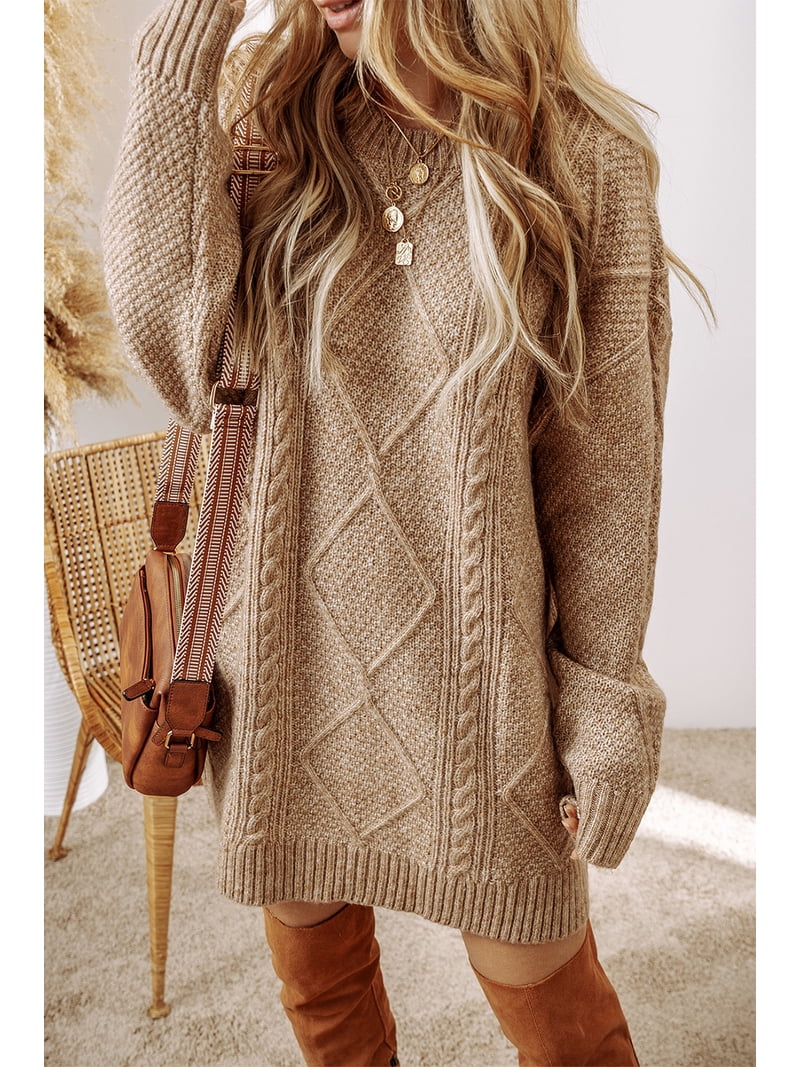 knee length dresses for ladies Emproved Cable Knit Sweater Dress main image 1