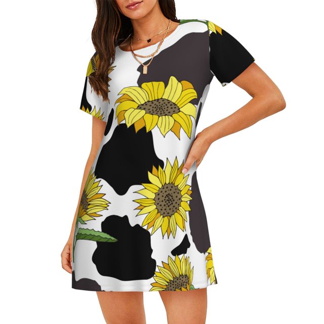 Easygdp Sunflowers Country Camisón de manga corta para mujer, informal, estampado
