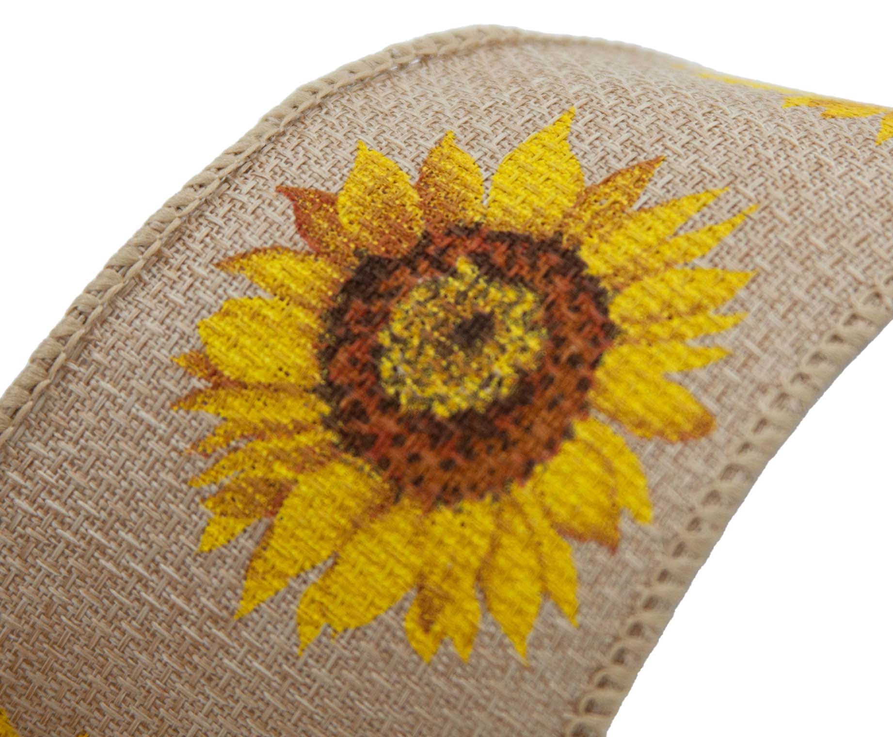 Offray Ribbon, Yellow 2 1/2 inch Wired Sunflower Burlap Ribbon, 9 feet