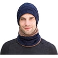thumbnail image 3 of Babibeauty Men's Winter Warm Three-Piece Men's Scarf Fleece Winter Hat Windproof Knitted Bomber Hats Gloves Scarf Hat, 3 of 5