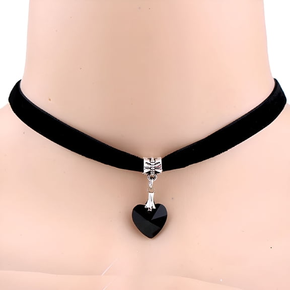 DESIGNICE Women Gothic Heart Rhinestone Pendant Velvet Choker Short Necklace Jewelry Gift Black Velvet Choker