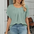 thumbnail image 4 of yillto Women Short Sleeve Blouse Crewneck Pleated Business Casual Tops Summer Work Office Dressy Shirts, 4 of 7