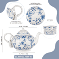 thumbnail image 4 of STP GOODS Vintage Blue Flowers Kitchen Teapot for Loose Tea Bone China Teapot 33.81 fl oz (1 L) Tea Brewer Porcelain Tea and Coffee Pot Kettle for Blooming Teas, 4 of 7