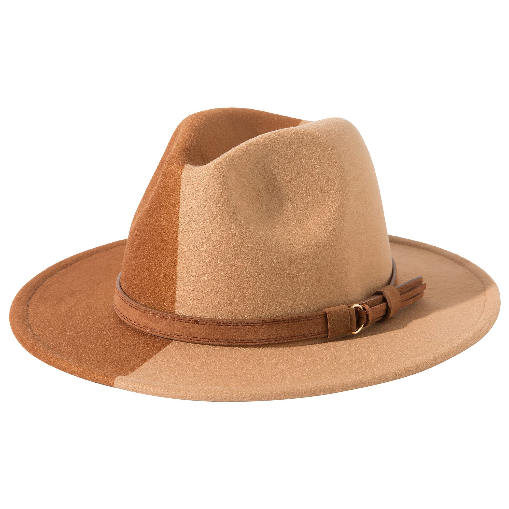 Chapeau Fedora Bicolore Large Bords - Feutre Mixte Homme/Femme | Style Rétro Avec Boucle