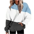 thumbnail image 2 of Cmfcve Striped Sweatshirts for Women Plus Size Contrast Patchwork Hoodie Long Sleeve Drawstring Pullover Tunics Tops with Pocket, 2 of 6