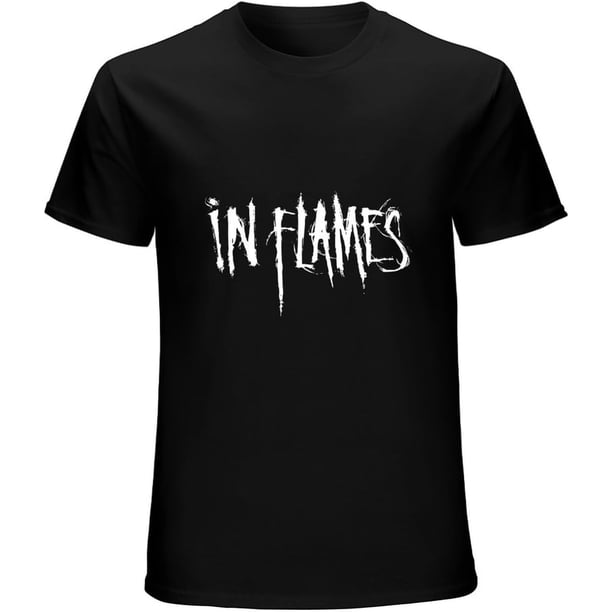 Men's in Flames Logo Black T-Shirt Casual Short Sleeve Black