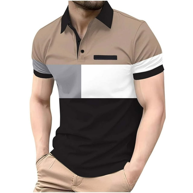 Jgppe Men's Golf Shirt Short Sleeve Color Block Collared Button pullover summer Casual Shirts Work