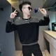 thumbnail image 2 of Ropa masculina, sudadera con capucha negra y blanca empalmada para hombre, camiseta sin capucha, camiseta a rayas, moda Harajuku, novedad y cálida S, 2 of 5
