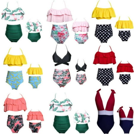 

Mother Daughter Family Matching Ruffle High Waist Bikini Swimsuit Kids Swimwear