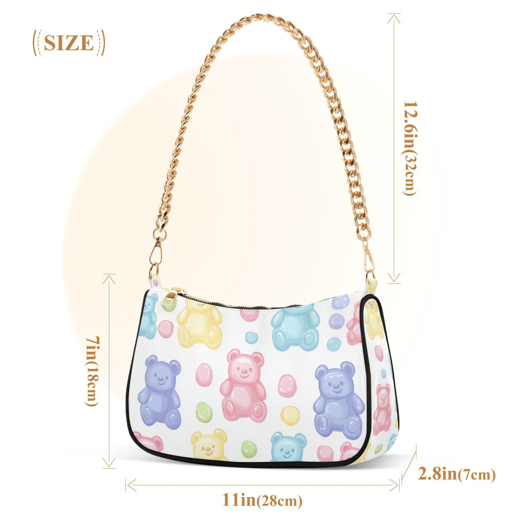 FORMRS Womens Shoulder Bag with Chain Strap Clutch Purse Cute Tote Handbag, Colorful Gummy Bears Pattern