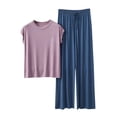 thumbnail image 5 of ylioge Modal Pajama Sets for Women 2 Piece Loungewear Outfits Womens Casual Solid Color Cap Sleeve Tops Wide Leg Pants Homewear Sleepwear Pajamas, 5 of 5