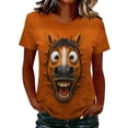 thumbnail image 2 of Women's Casual Graphic Tees Funny Smiling Horse Face 3D Print T-Shirts Short Sleeve Round Neck Tops Summer Lightweight Novelty Animal Blouses for Everyday Wear, 2 of 5