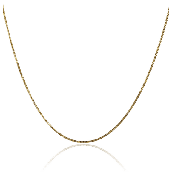 14K Solid Yellow Gold 0.9mm Curb Link Chain Necklace