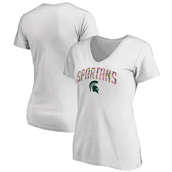 Women's White Michigan State Spartans Floral Arched V-Neck T-Shirt