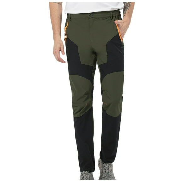 Yaoyar Men's Color Blocked Trail Pants Solid Color with Athletic Pockets Quick Dry Technical Fabric for Mountain Trekking Cargo Pants,L,Army Green