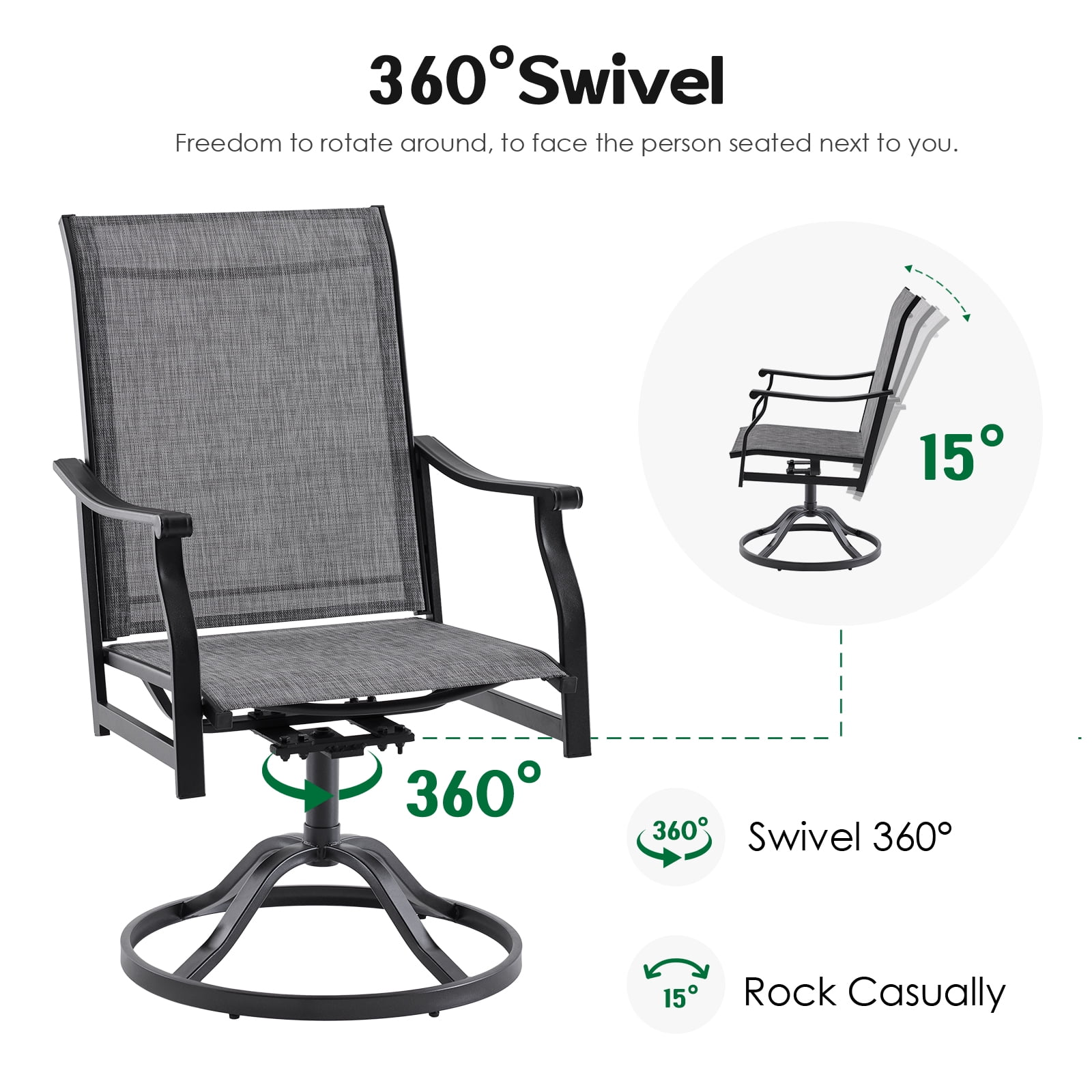 STARY 5 Pieces Outdoor Dining Set with 1.57" Umbrella Hole, Patio Swivel Dining Textilene Chairs and 35"x35" Iron Square Table for 4 People, Garden