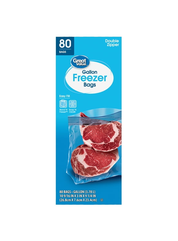 Great Value Freezer Guard Double Zipper Freezer Bags, Gallon, 80 Count