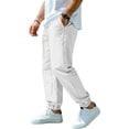 thumbnail image 4 of Domuza Linen Pants for Men Casual Summer Beach Pants Elastic Waist Drawstring Lightweight Vacation Trousers with Pockets White S, 4 of 7