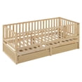 thumbnail image 5 of Harper & Bright Designs Twin Size Daybed with Two Drawers, Solid Wood Low Platform Bed Frame with Fence Montessori Bed for Boys Girls, Split into Floor Bed & Daybed, Natural, 5 of 14