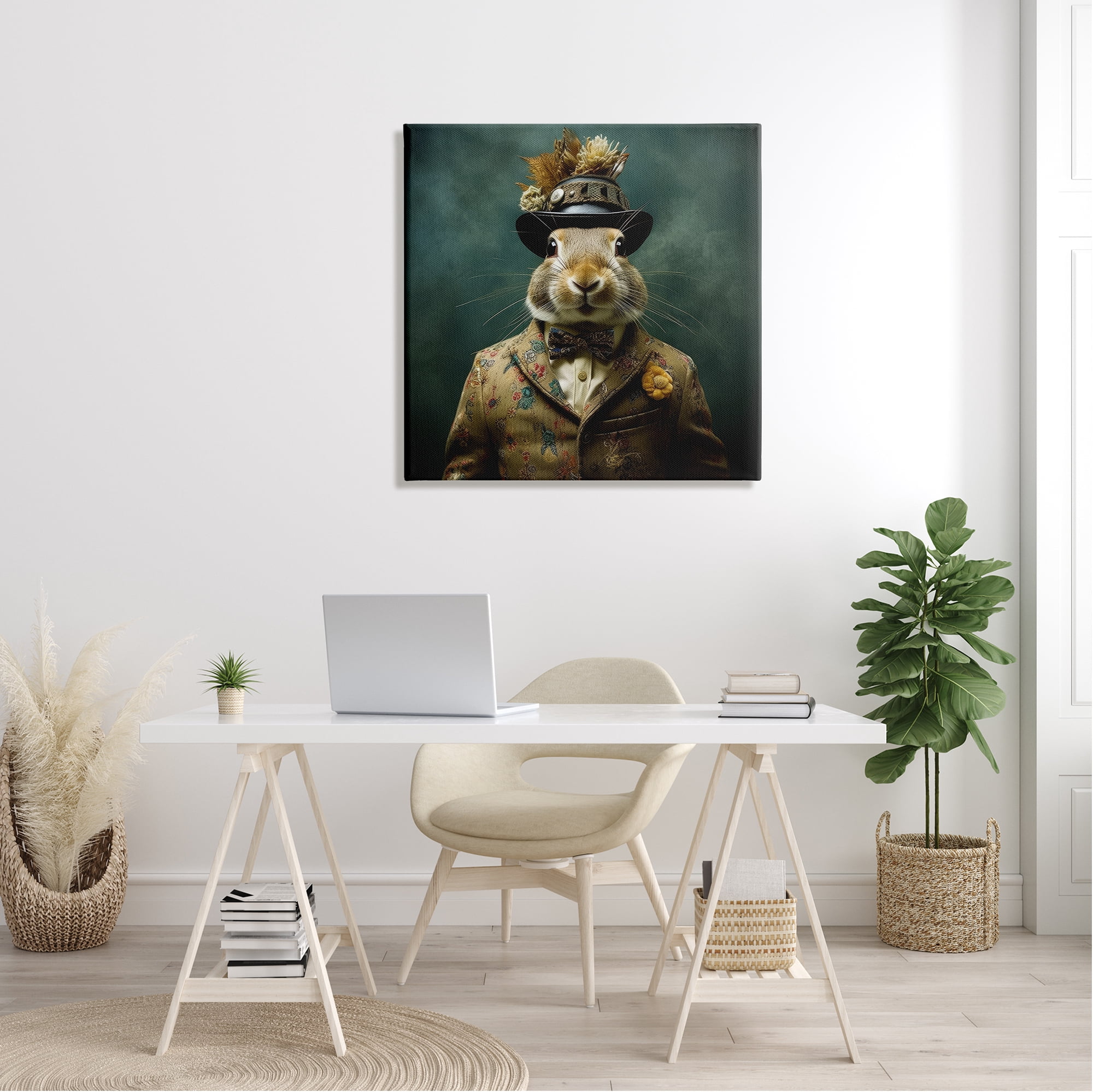 Stupell Industries Rabbit in Vintage Suit Animals & Insects Painting Gallery Wrapped Canvas Art Print Wall Art, 30 x 30