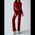 thumbnail image 4 of Conjuntos de 2 Piezas para Mujer, Larga, Cuello Redondo, Pantalones Acampanados de Cintura Alta, Conjuntos de Chándal, Ropa de Calle. Vino Tinto M, 4 of 10