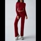 thumbnail image 4 of Conjuntos de 2 Piezas para Mujer, Larga, Cuello Redondo, Pantalones Acampanados de Cintura Alta, Conjuntos de Chándal, Ropa de Calle. Vino Tinto M, 4 of 10