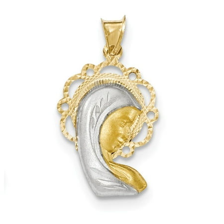 14k Yellow Gold & Rhodium Satin and Polished Mary Pendant
