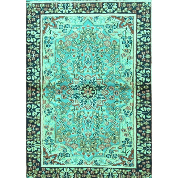 Ahgly Company Machine Washable Indoor Rectangle Persian Turquoise Blue Traditional Area Rugs, 5' x 7'
