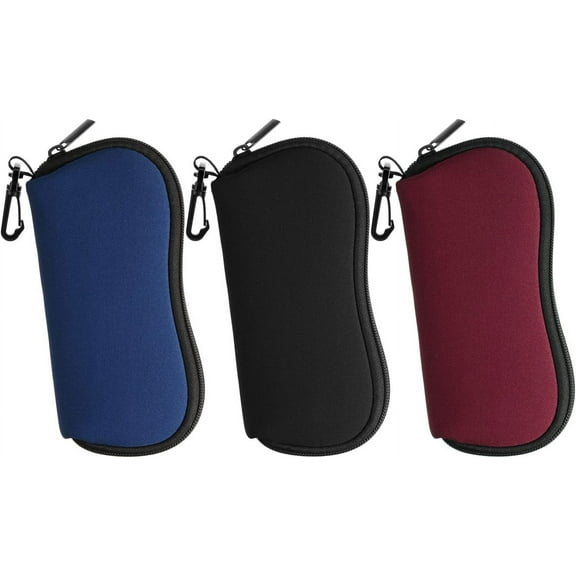 Lsupdaol 3 Pcs Sunglasses Soft Case Ultra Light Zipper Eyeglass Case Portable Neoprene Sunglasses Safety Pouch with Clip