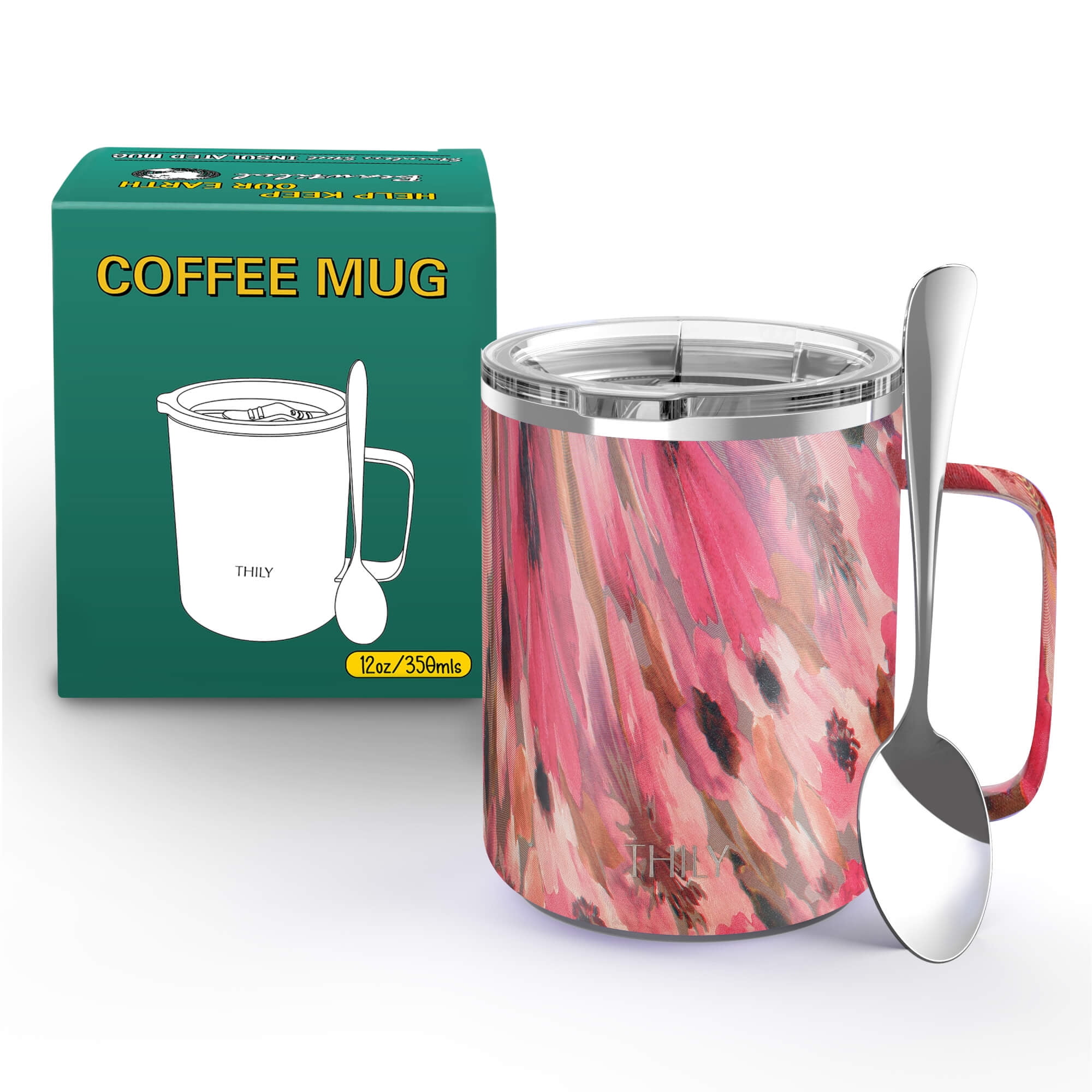 Stainless Steel Coffee Mug With Lid And Handle Vacuum-insulated Coffee Mug  Creative Office Gift Tea Mug Household Water Mug