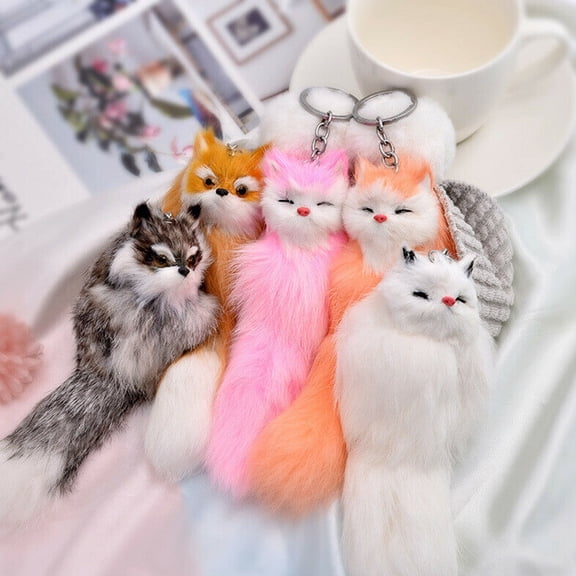 SmartBy Fluffy Fox Animal Keychain Pendant Car Key Ring Holder Bag Purse Ornament Decor