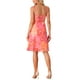 thumbnail image 3 of Vestido de verano sin mangas para mujer INSPIRE CHIC, con escote en V, lazo autoajustable, estampado floral, corte acampanado, color rosa intenso, talla S, 3 of 5